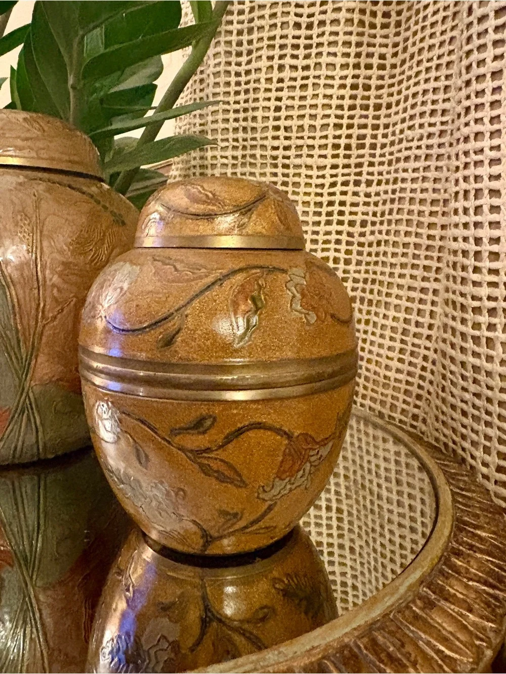 Pair of Vintage Hand-Painted Cloisonné Ginger Jars